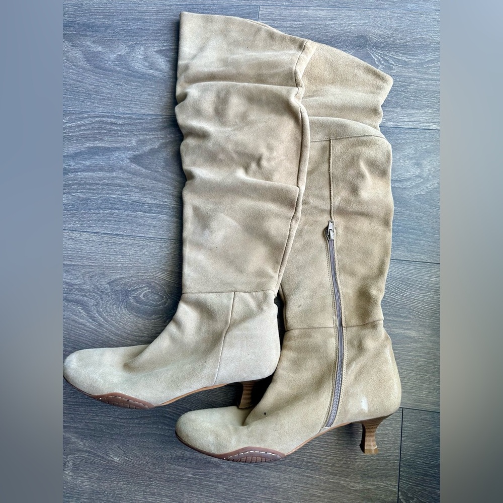 Taft Beige Over the Knee Boots